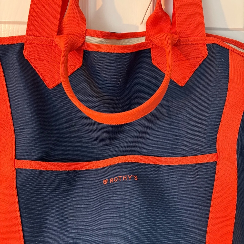Rothys The Reversible Tote Navy White Orange Canvas Bag Boat Tote Large Pool - Picture 4 of 6